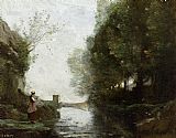 Jean-Baptiste-Camille Corot Watercourse leading to the square tower painting